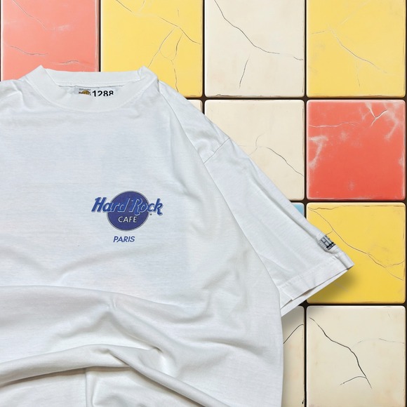 VTG Hard Rock Cafe Paris Tee 90S Men XL White Heavy Eiffel Tower Combed Shirt - Picture 8 of 12